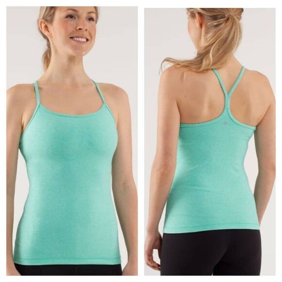 LULULEMON ATHLETICA Power Y Tank in Heathered Menthol Size 4 - Picture 1 of 1